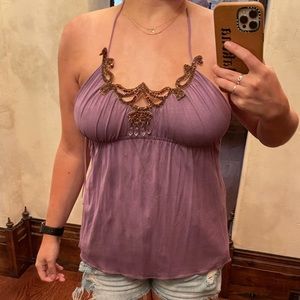 Purple Beaded Halter Top